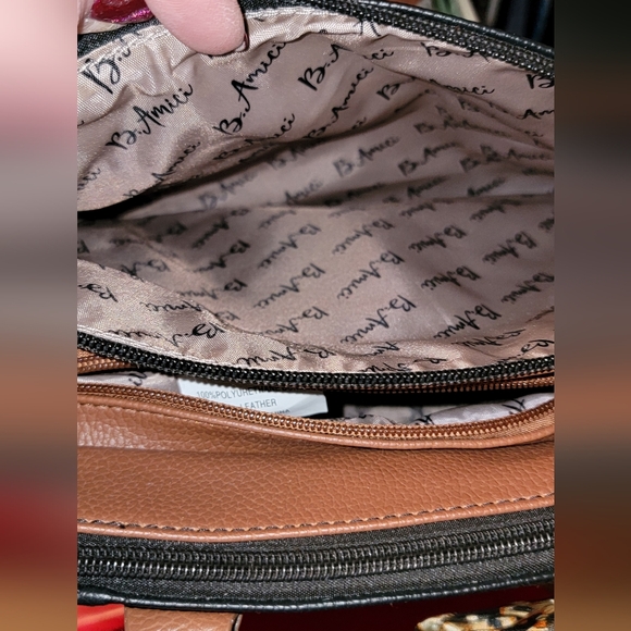 #379 B. Amici- Black/brown Handbag w/scarf/bag Charm - Picture 7 of 14